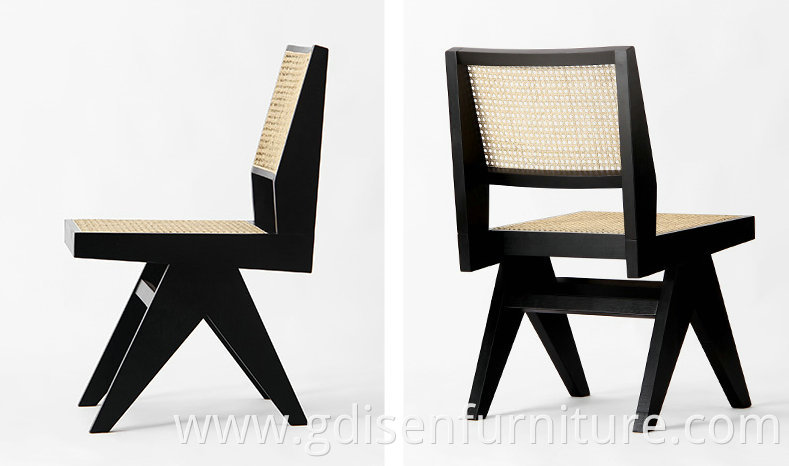 European Style Dining Chair Designer Pierre Jeanneret dining Chair Solid Wood Frame Rattan Back Chair